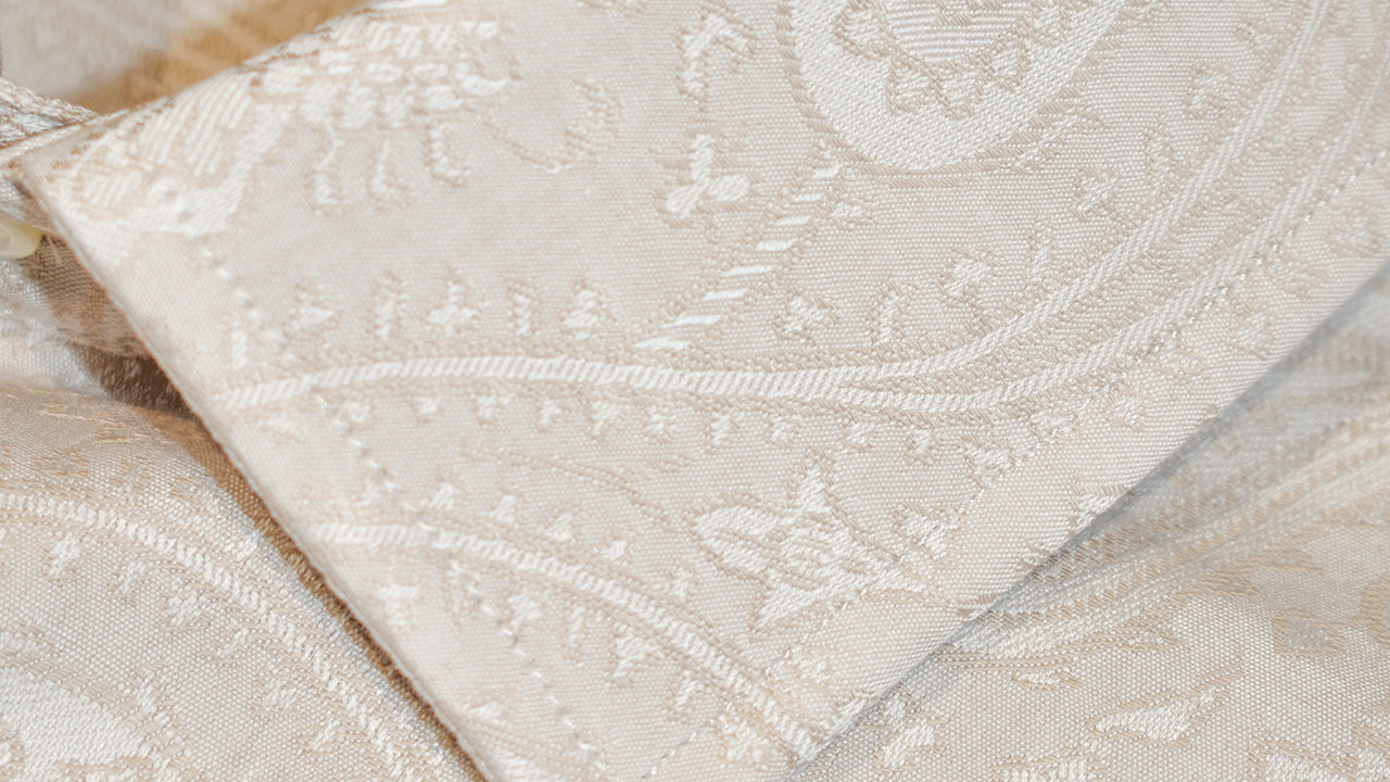 Camicia uomo in jacquard giapponese beige naturale