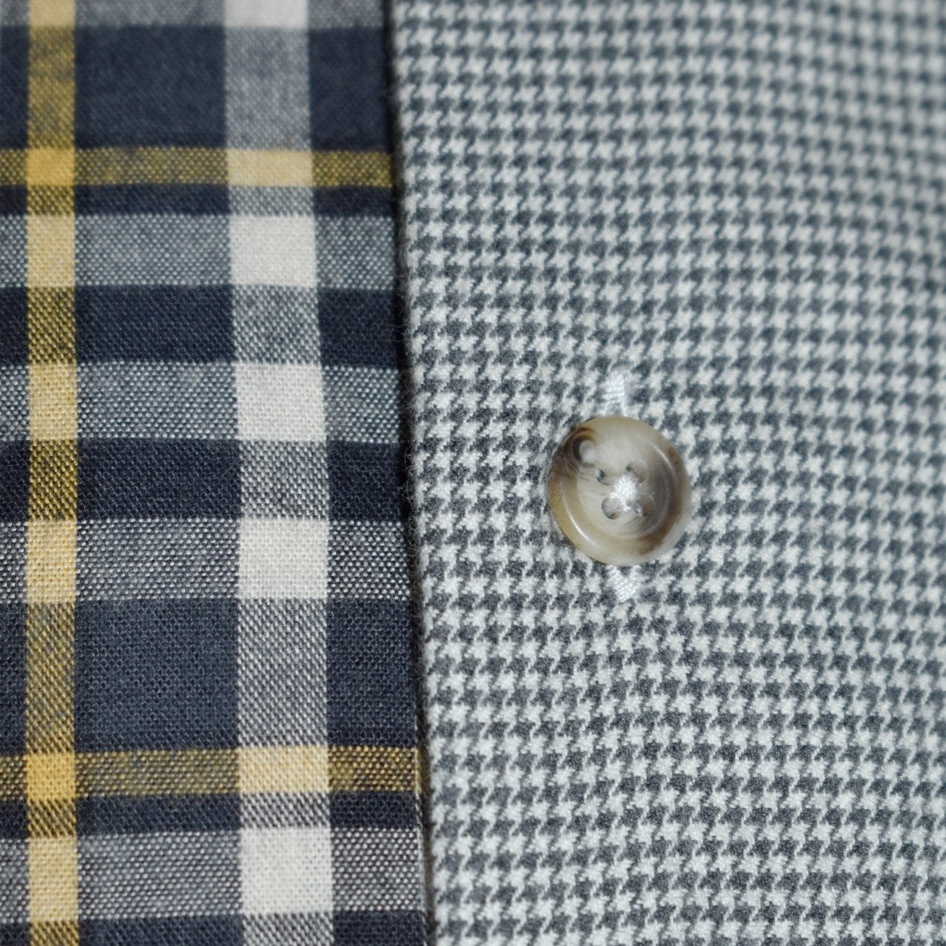 Camicia patchwork pied de poule primo piano bottone e texture- VALENSIA