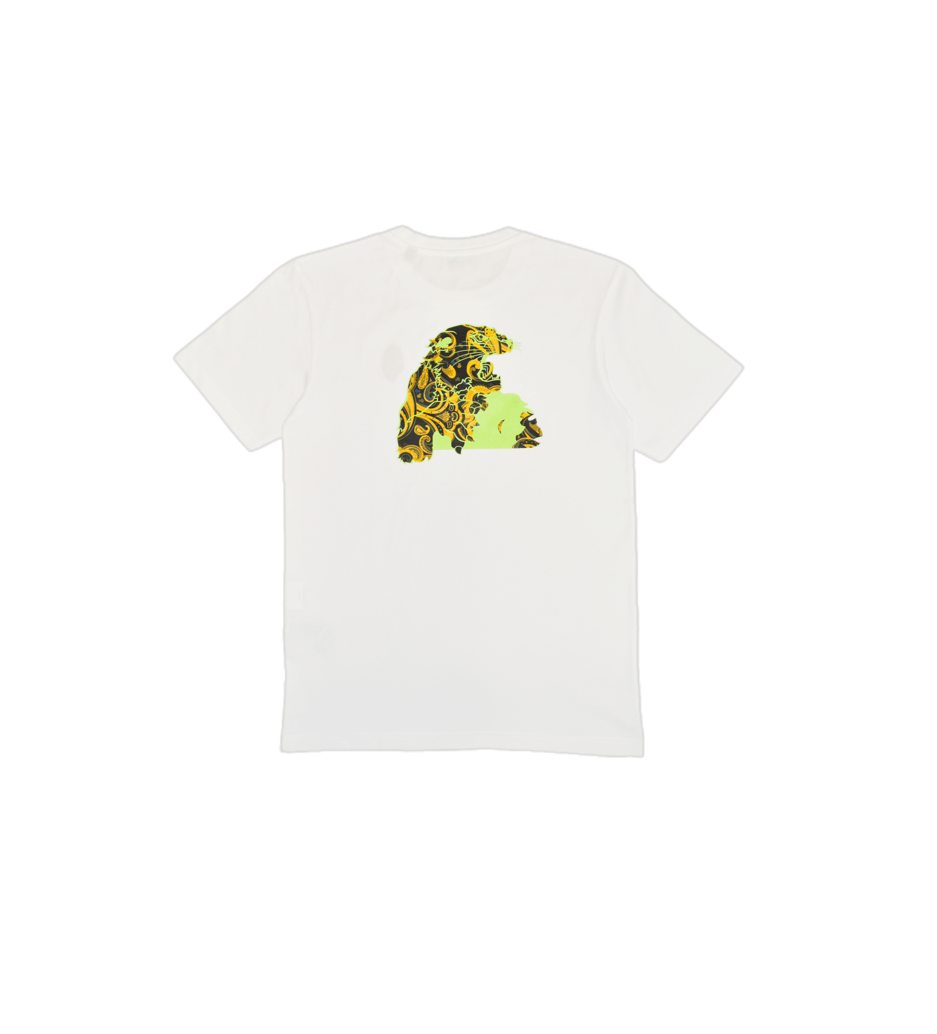 Maglietta cotone organico giaguaro paisley giallo sagoma dietro che mostra la stampa del giaguaro - VALENSIA MODA