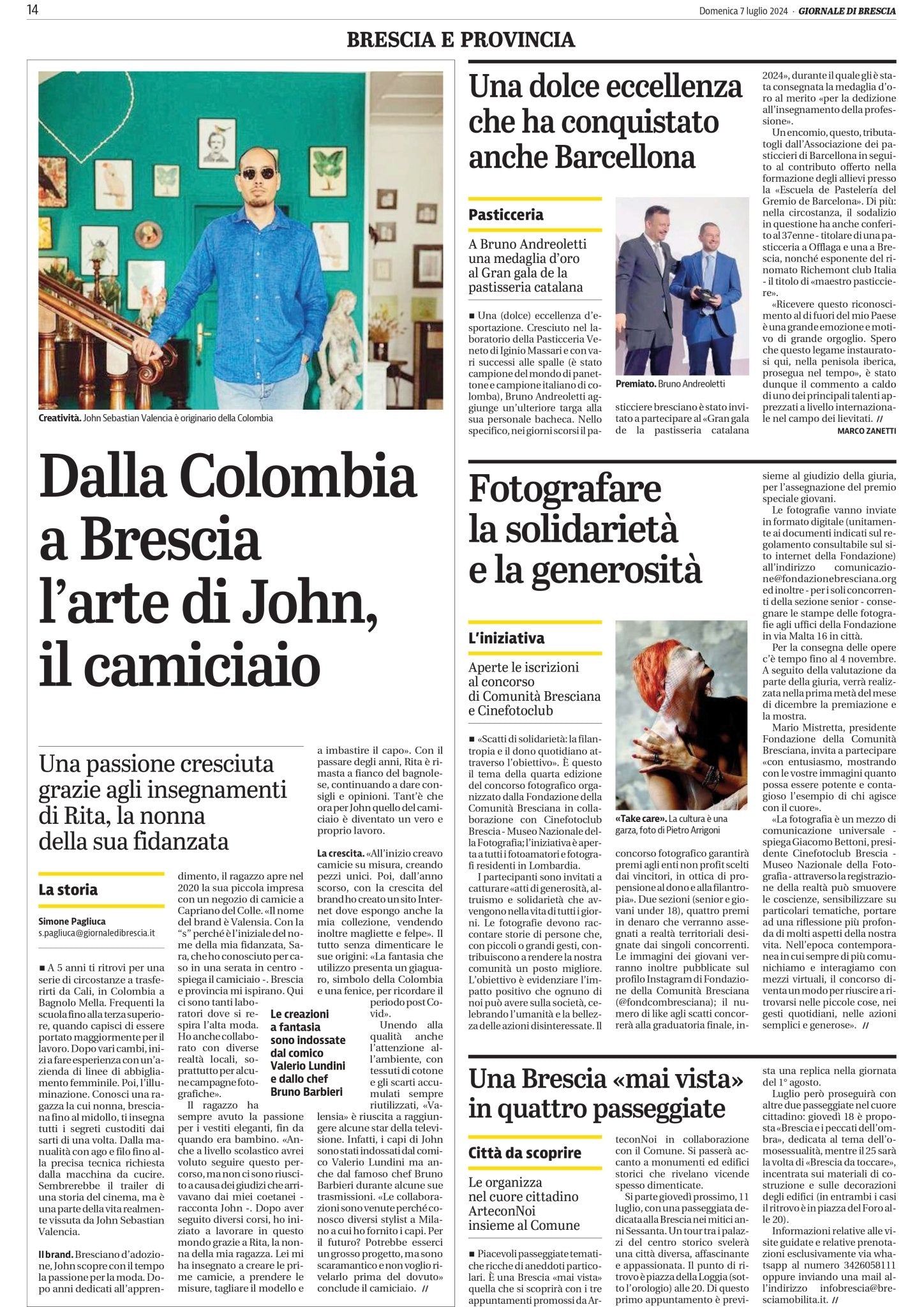 Dalla Colombia a Brescia l'arte di John, il camiciaio - VALENSIA
