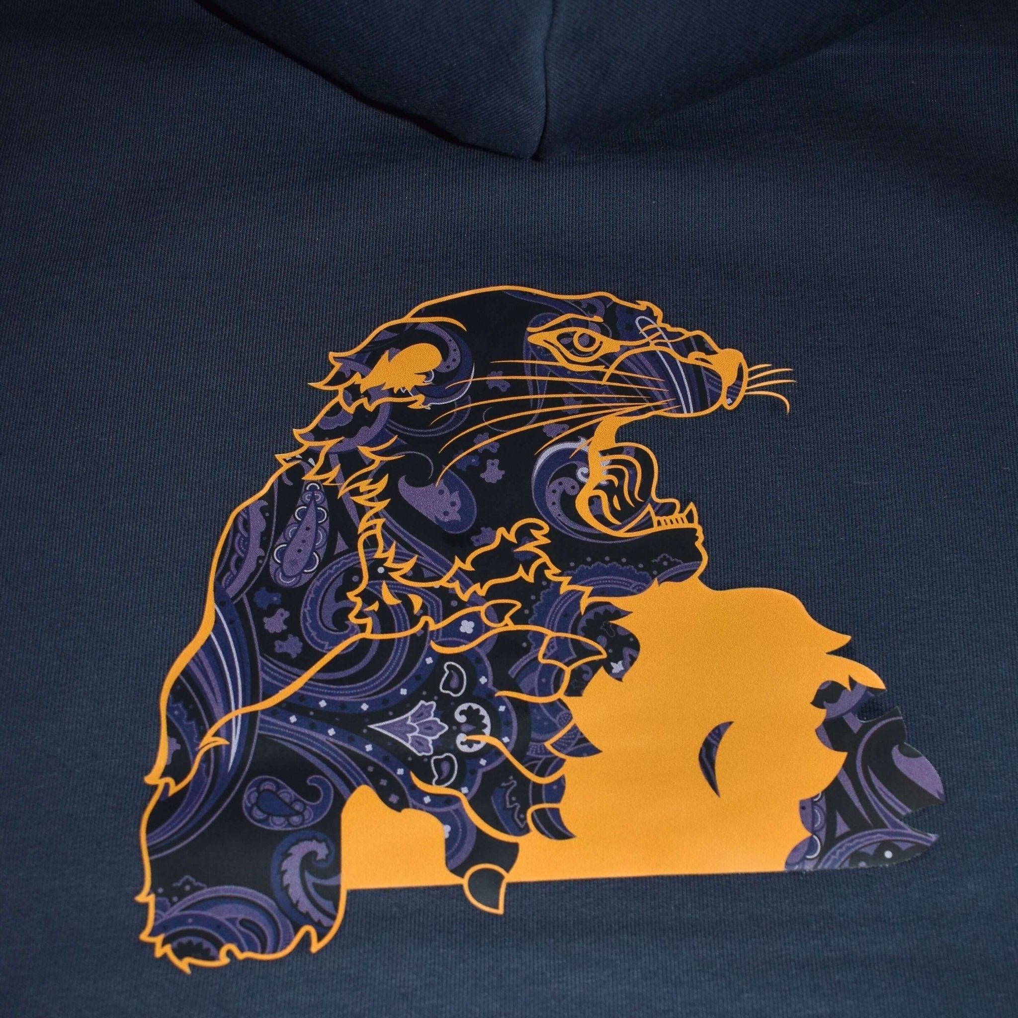 Felpa blue navy con cappuccio giaguaro paisley dettaglio stampa - Valensia