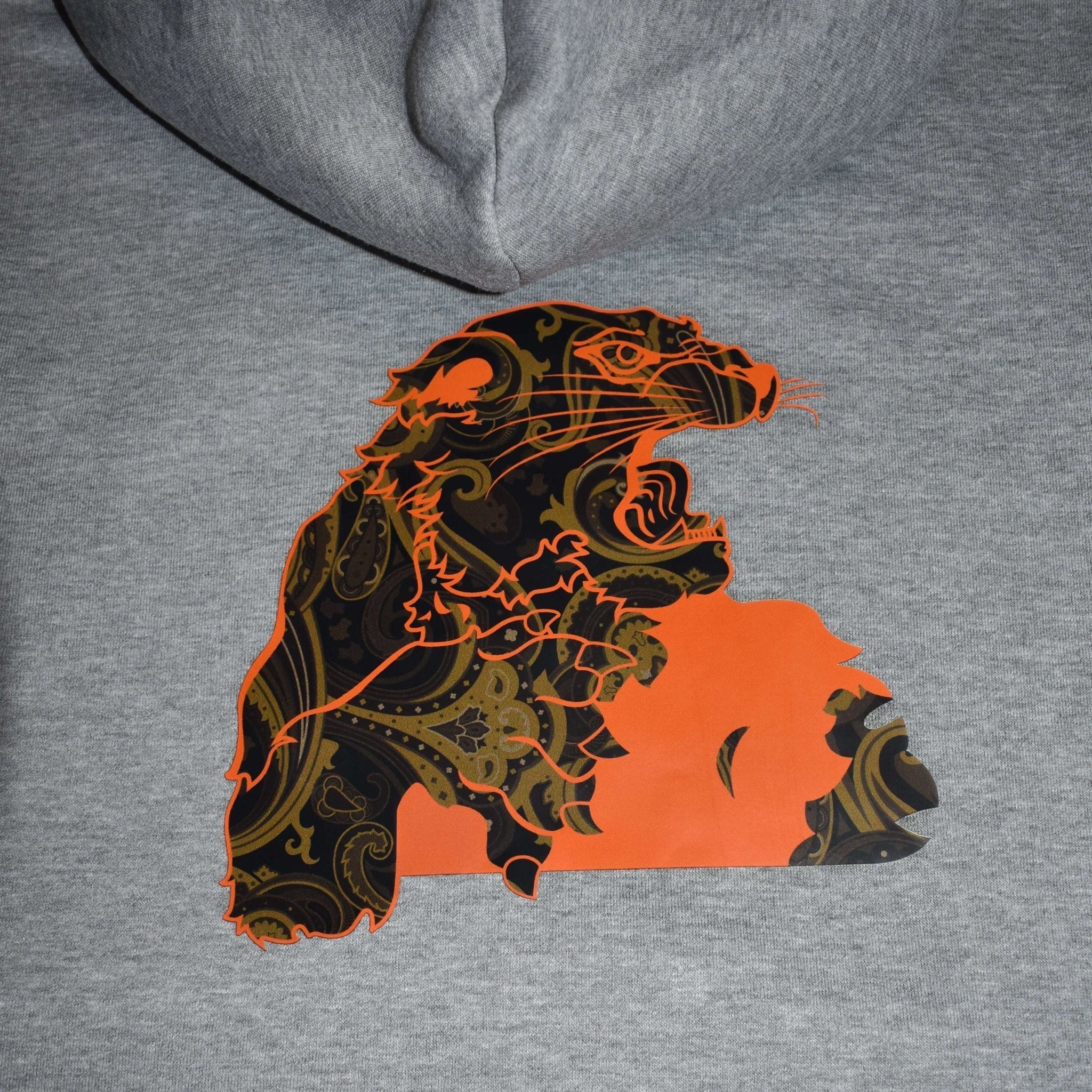Felpa grigio melange con cappuccio giaguaro paisley dettaglio stampa- Valensia