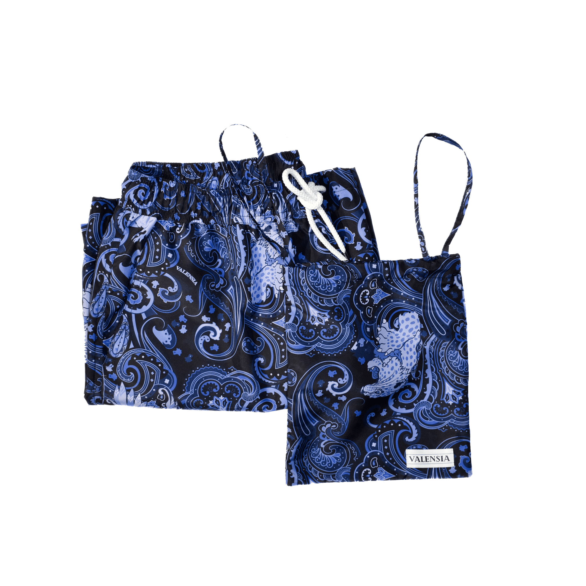 Costume da bagno in fantasia blu sagoma con sacchetto coordinato - Valensia